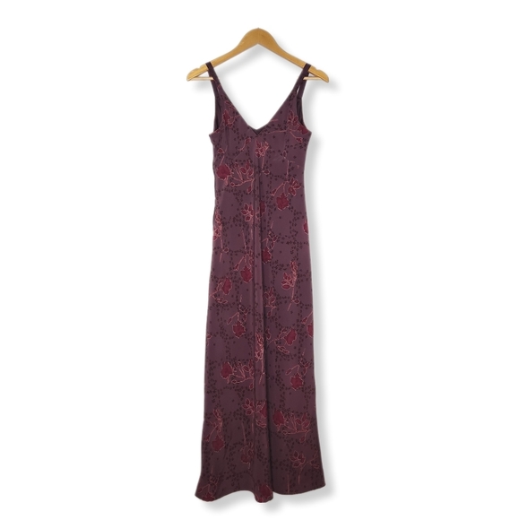 VINTAGE 1990s Beyer Too! Burgundy Cottage Floral Slip Maxi Dress Size 5 - Picture 3 of 13